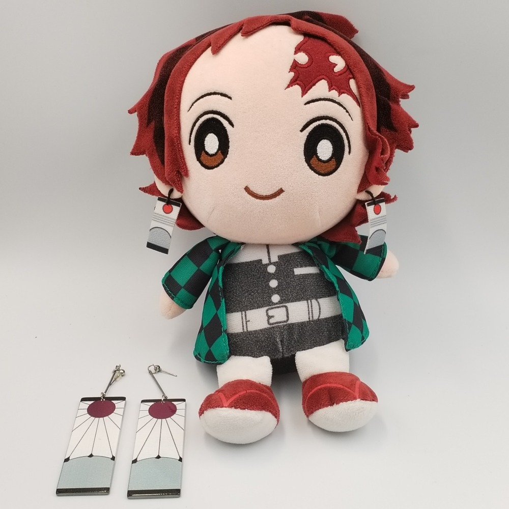 Demon Slayer Tanjiro Plush & Earring Bundle -‎ Official Japanese Logo Tag